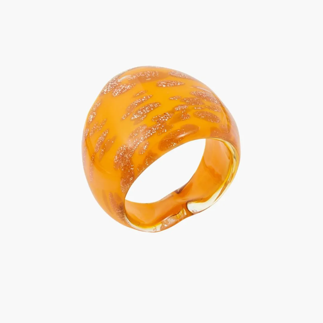 Clearance Bague large en verre - jaune et doré Bagues