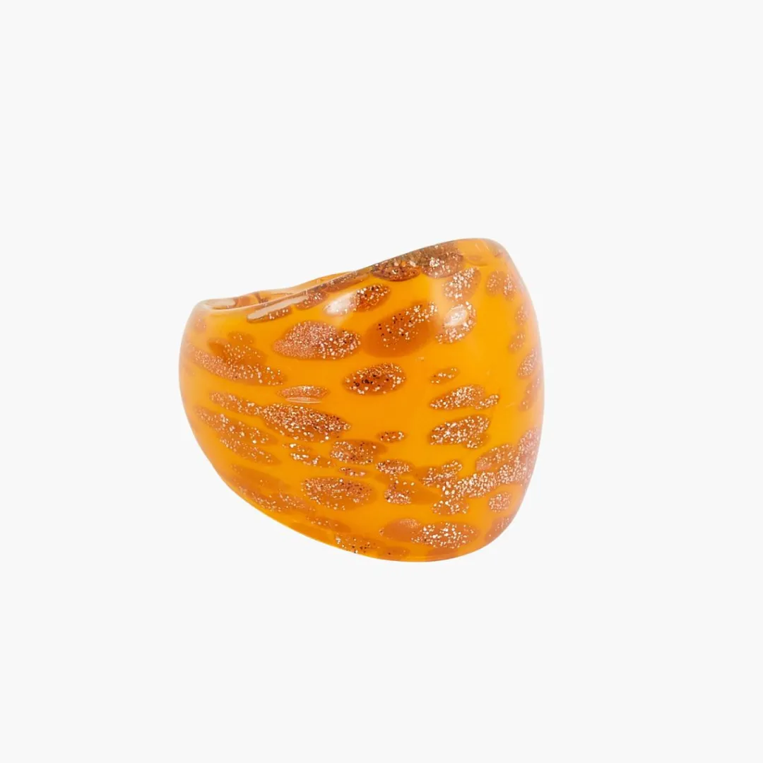 Clearance Bague large en verre - jaune et doré Bagues