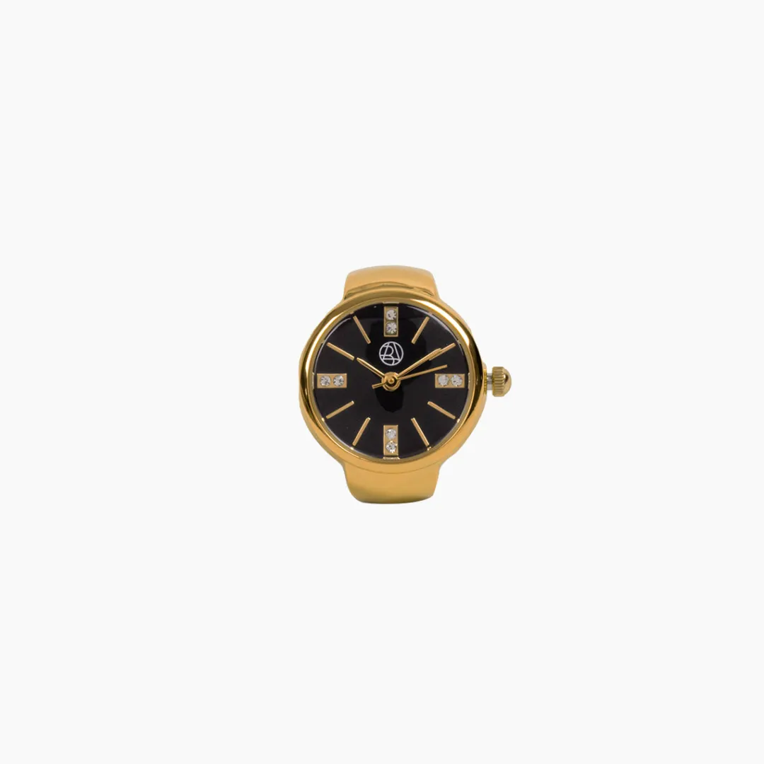 Sale Bague Montre noire et dorée Montres
