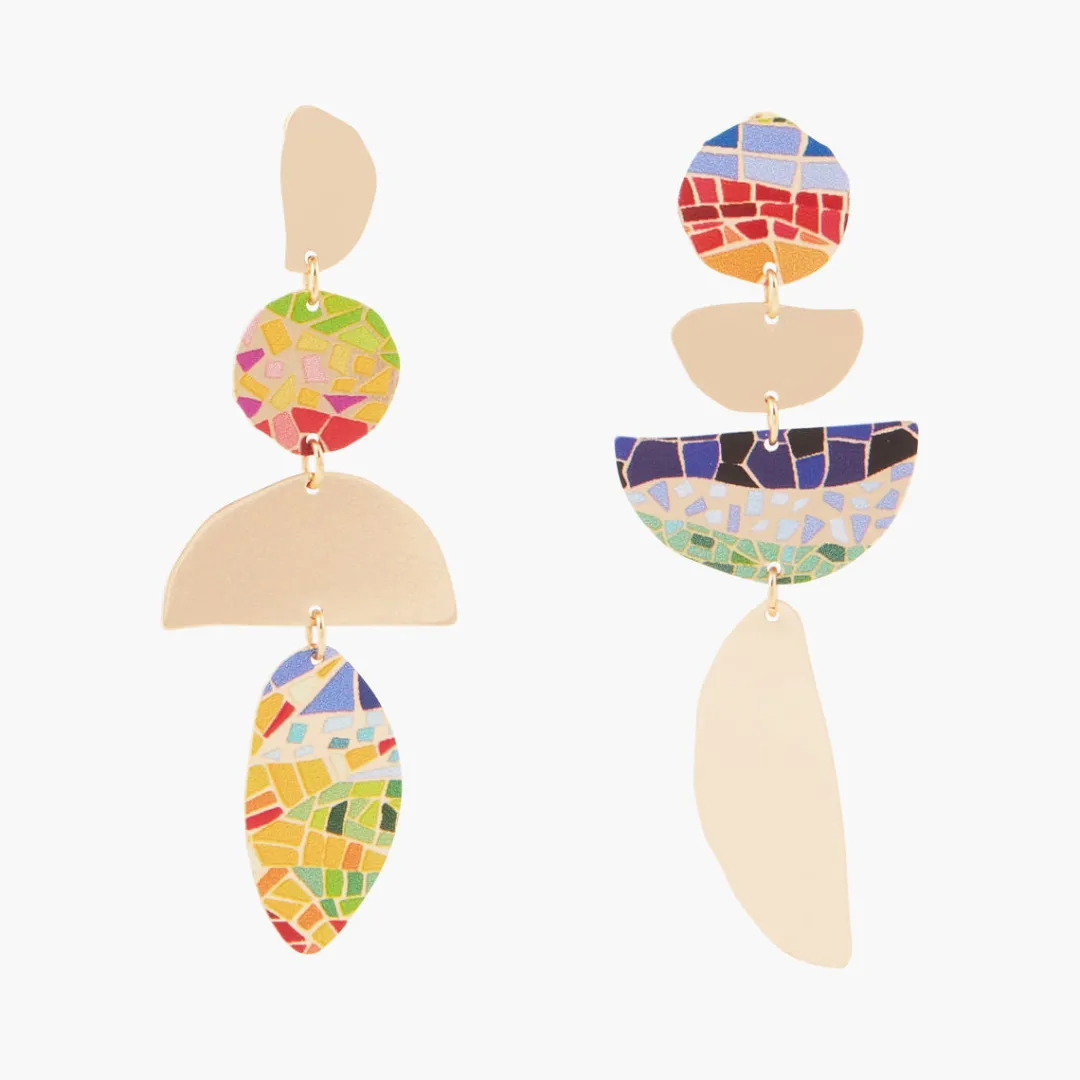 Sale Boucles d'oreilles Balagane asymétriques à imprimé mosaïque Boucles D'Oreilles