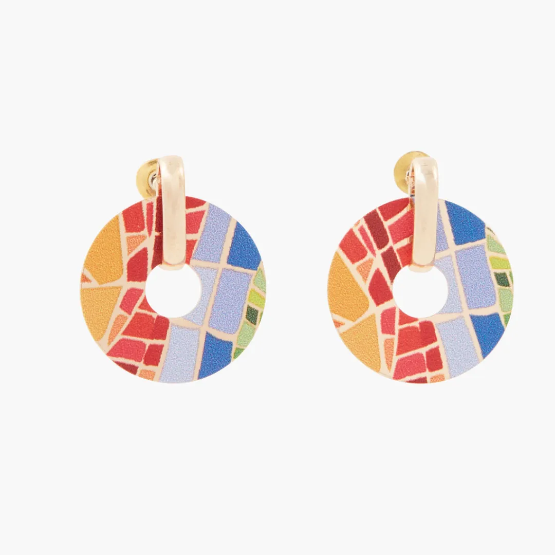 New Boucles d'oreilles Balagane rondes à imprimé mosaïque Boucles D'Oreilles