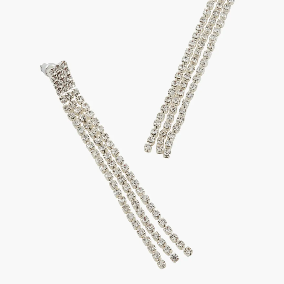 Best Sale Boucles d'oreilles longues à strass argentées Boucles D'Oreilles