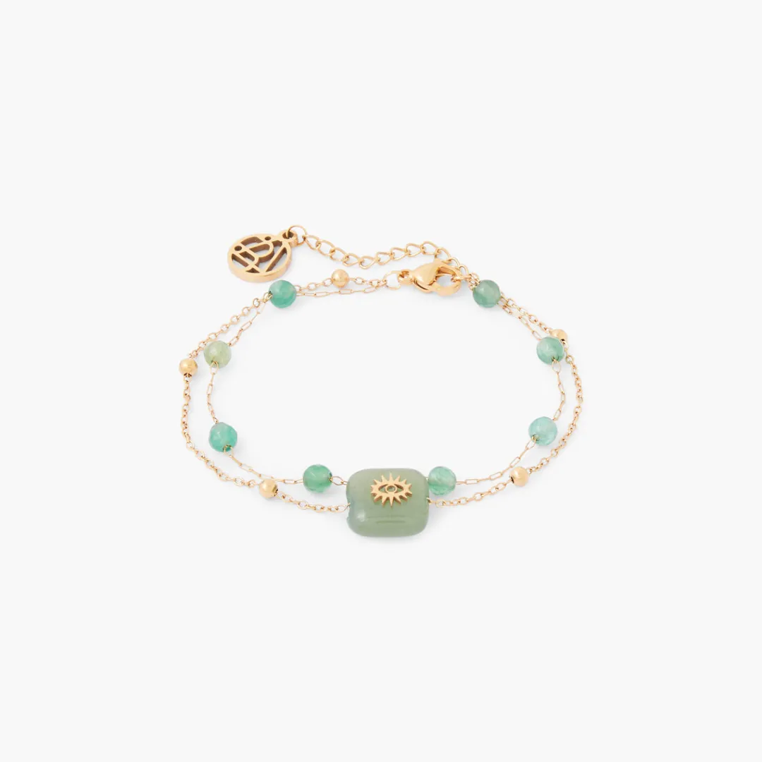 Outlet Bracelet 2 rangs en acier inoxydable et pierre d'Aventurine Bracelets | Bracelets