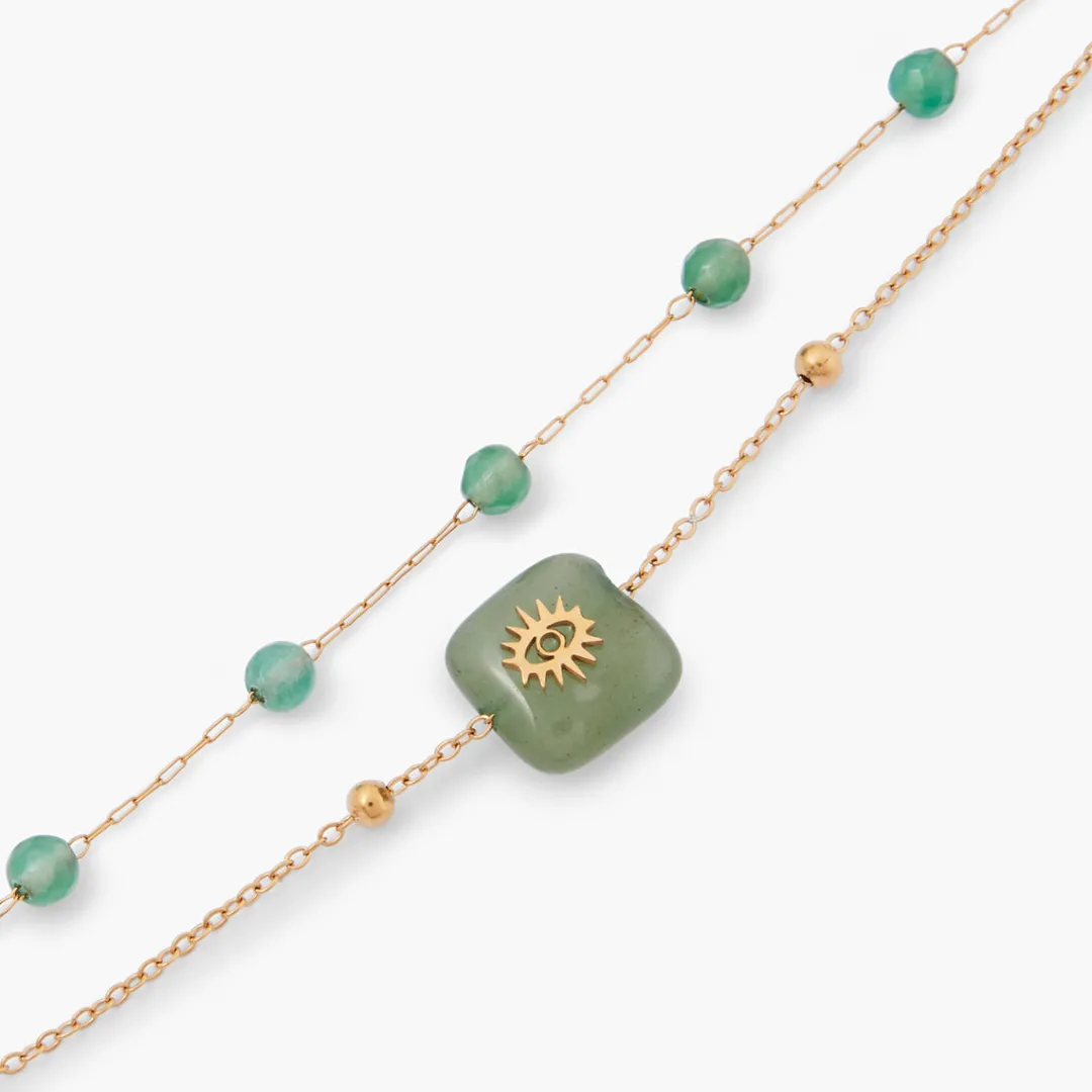 Outlet Bracelet 2 rangs en acier inoxydable et pierre d'Aventurine Bracelets | Bracelets