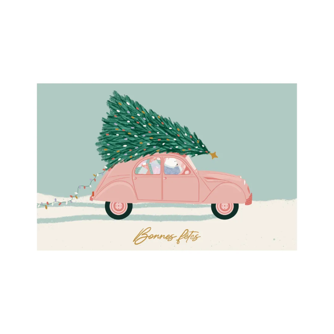 Fashion Carte de vœux avec voiture ancienne et sapin Carte De Voeux