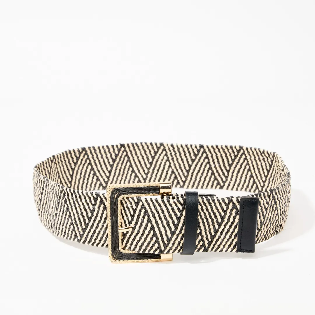 Hot Ceinture à motif géométrique noir et beige Ceintures