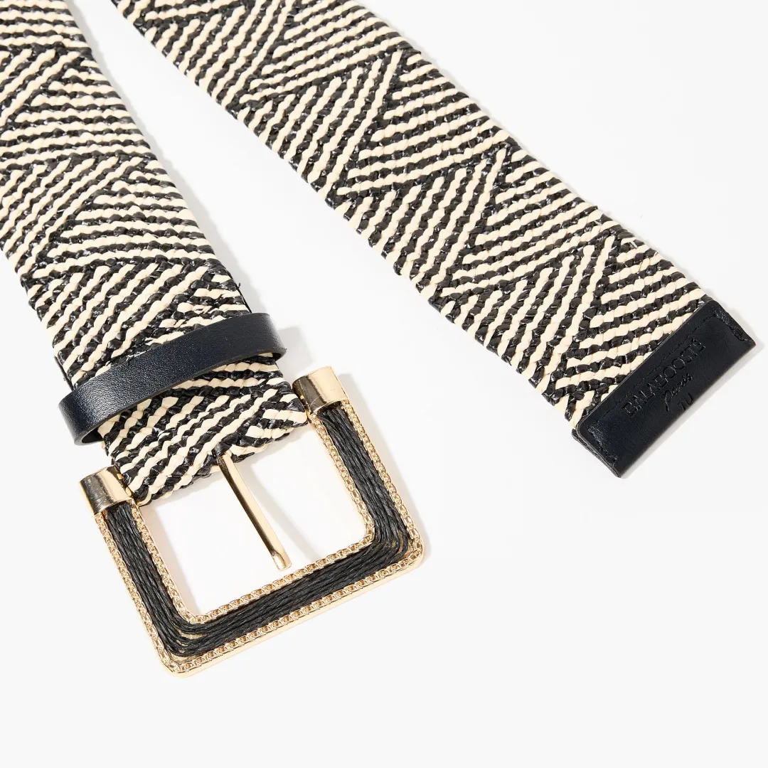 Hot Ceinture à motif géométrique noir et beige Ceintures