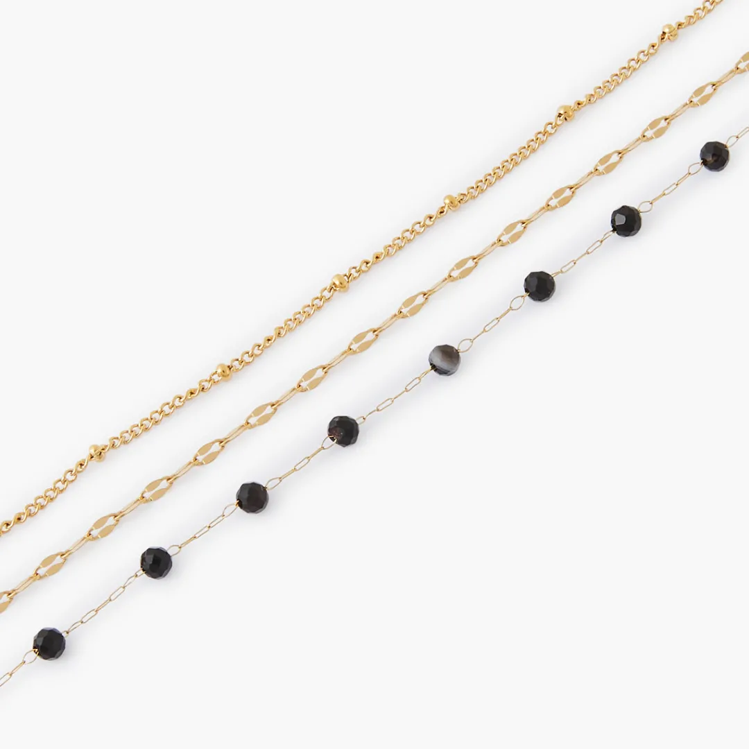 Fashion Collier 3 rangs à maillons et perles à facettes - acier inoxydable Colliers | Colliers