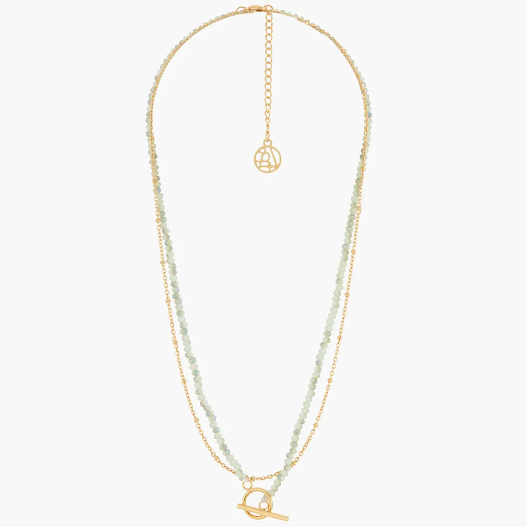 Sale Collier 2 rangs chaine en acier et pierres facettées Colliers | Colliers