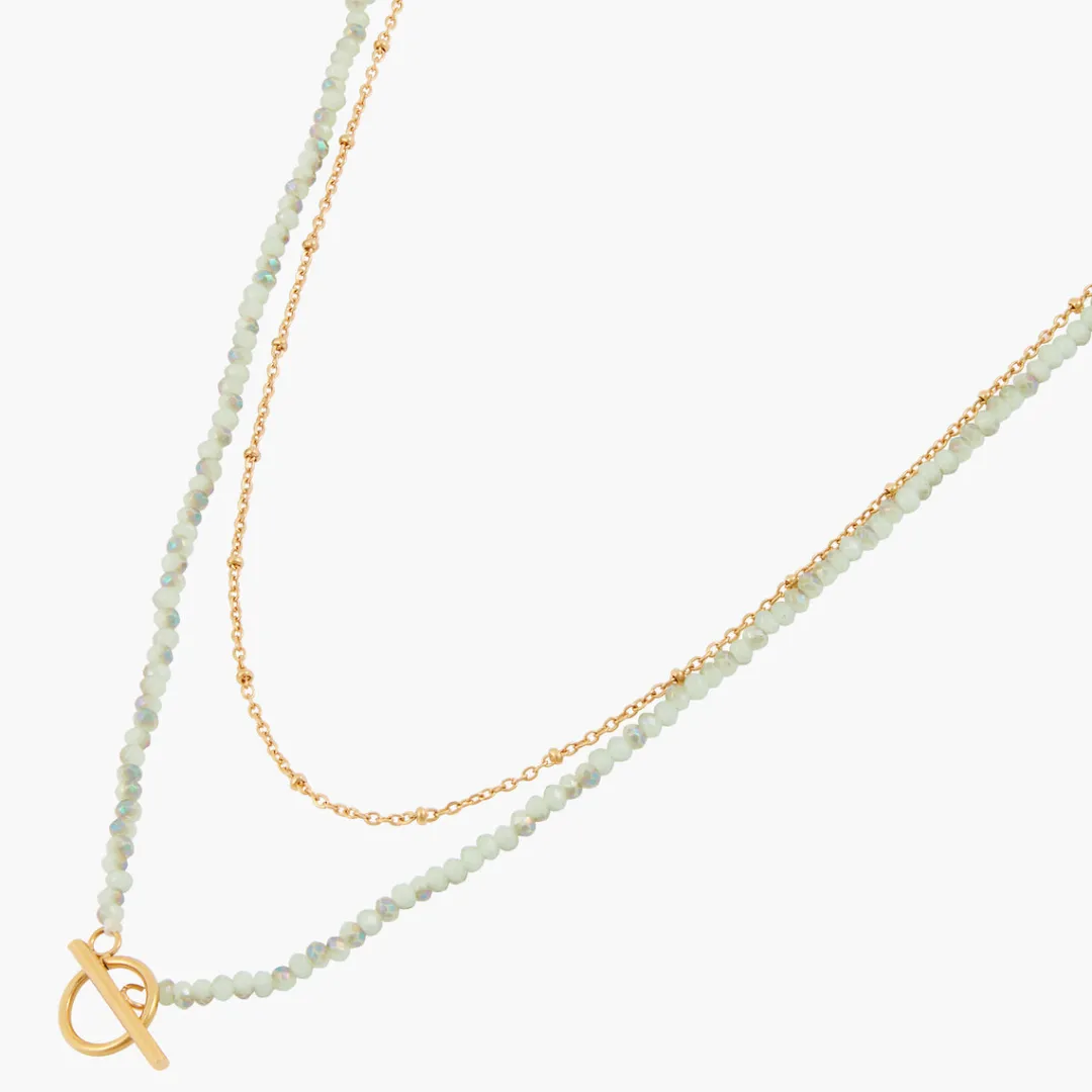 Sale Collier 2 rangs chaine en acier et pierres facettées Colliers | Colliers
