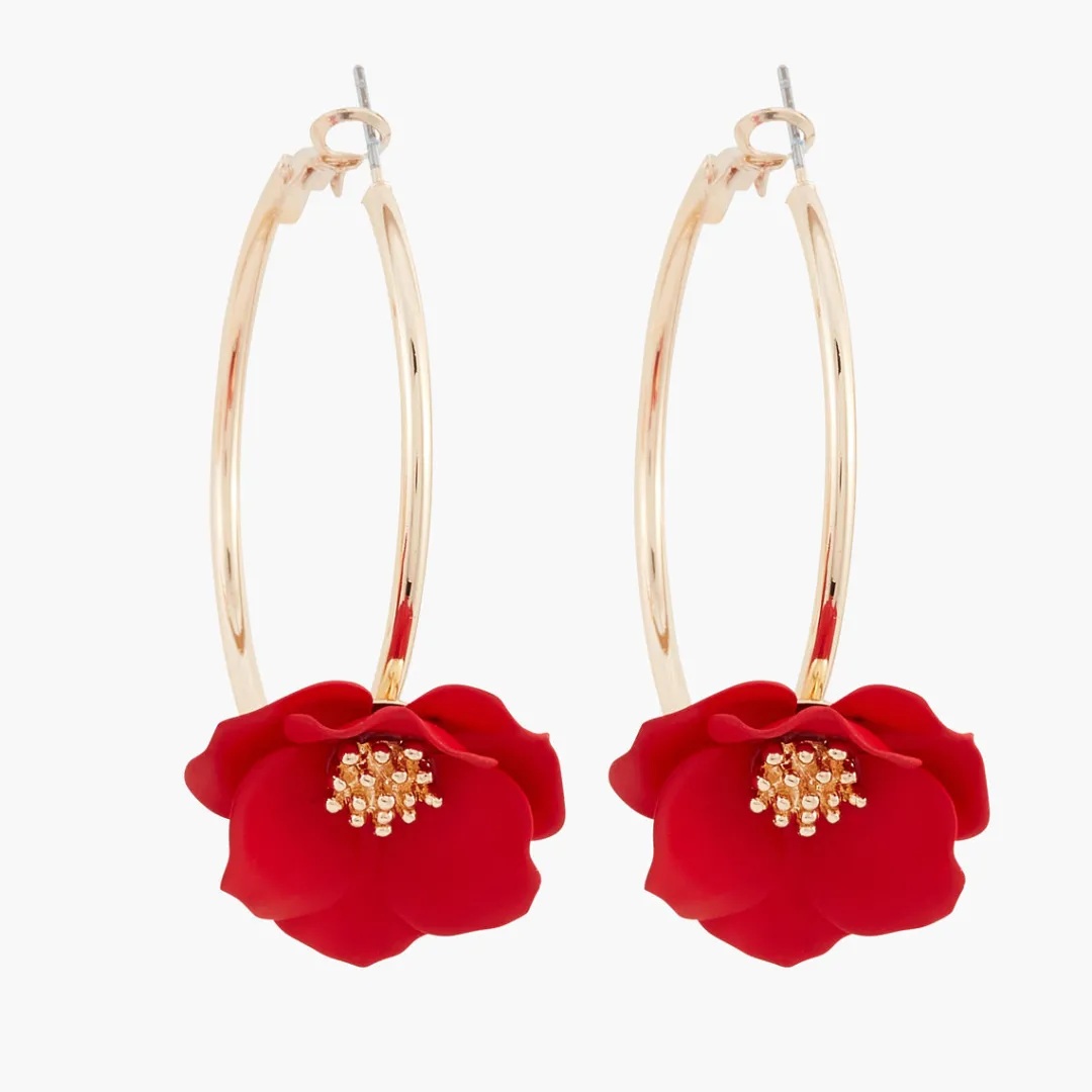 Flash Sale Créoles à fleurs rouges Boucles D'Oreilles