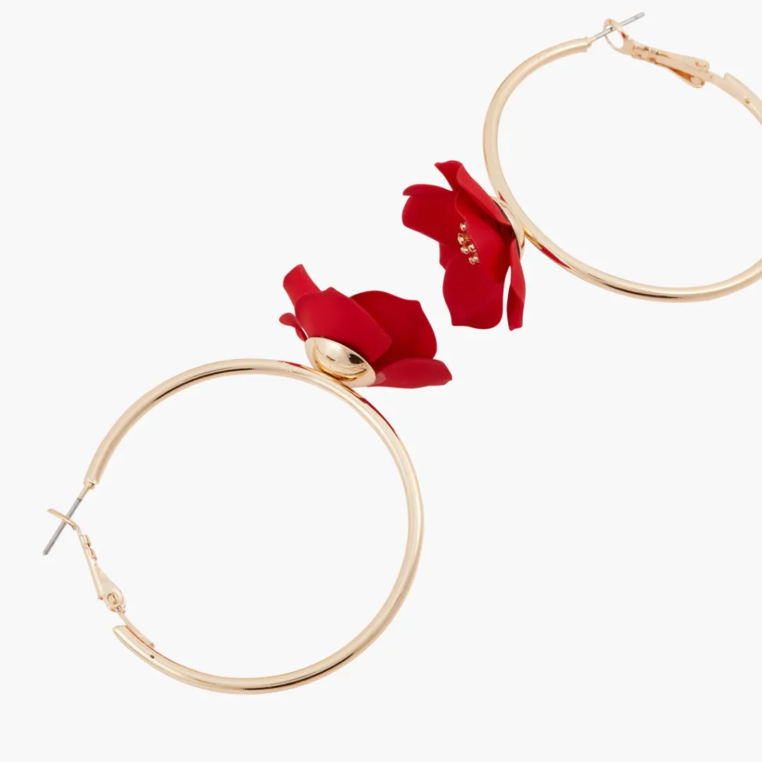 Flash Sale Créoles à fleurs rouges Boucles D'Oreilles