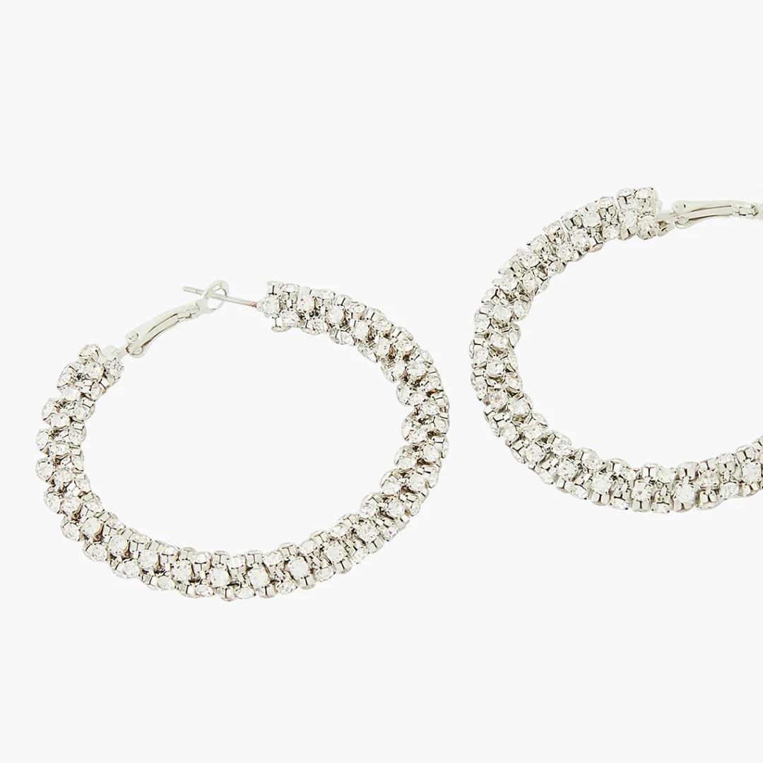 Hot Créoles à strass argentées Boucles D'Oreilles