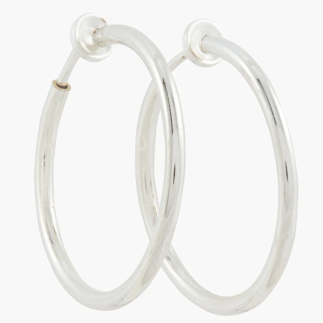 Store Créoles argentées à piston 29 mm Boucles D'Oreilles