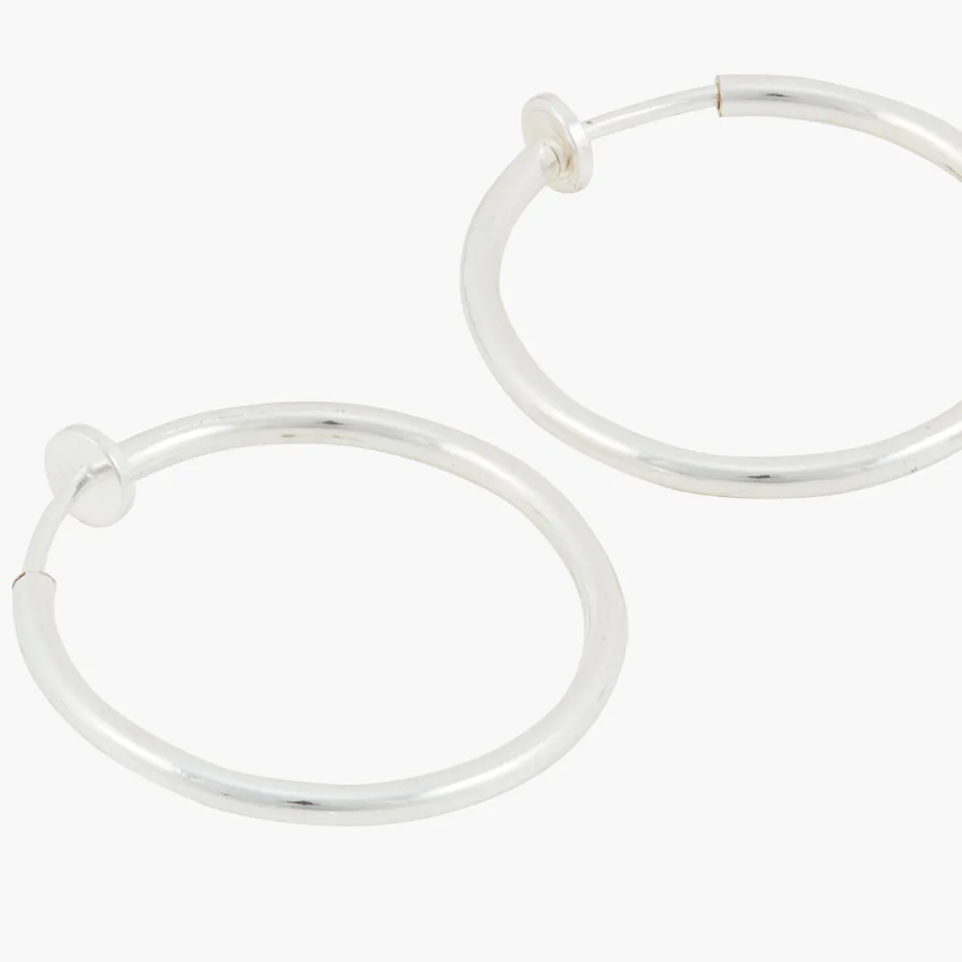 Store Créoles argentées à piston 29 mm Boucles D'Oreilles