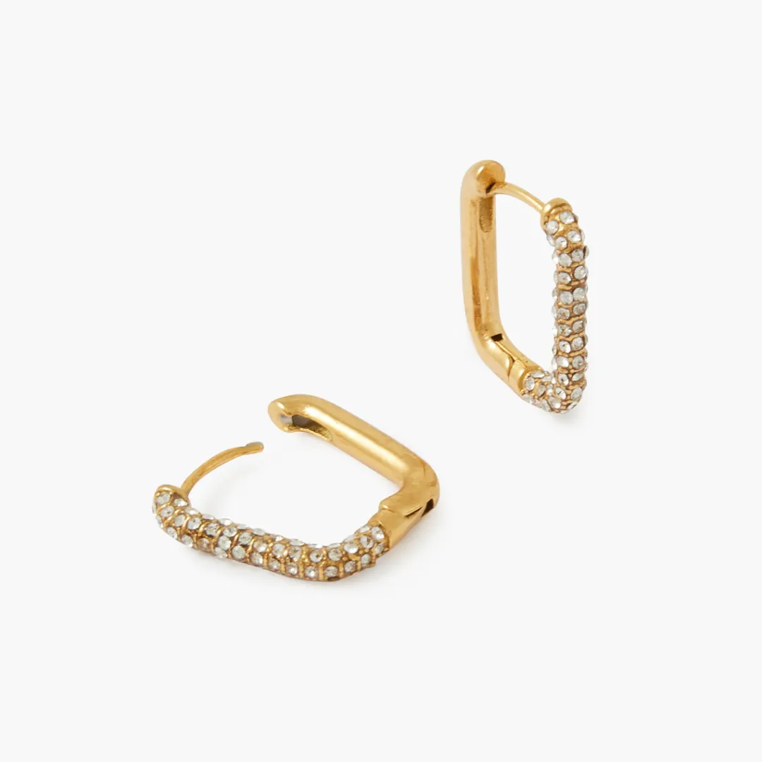 New Créoles rectangulaires à strass acier inoxydable Boucles D’Oreilles | Boucles D'Oreilles
