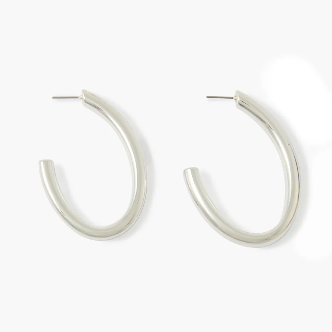 New Grandes demi créoles argentées Boucles D'Oreilles