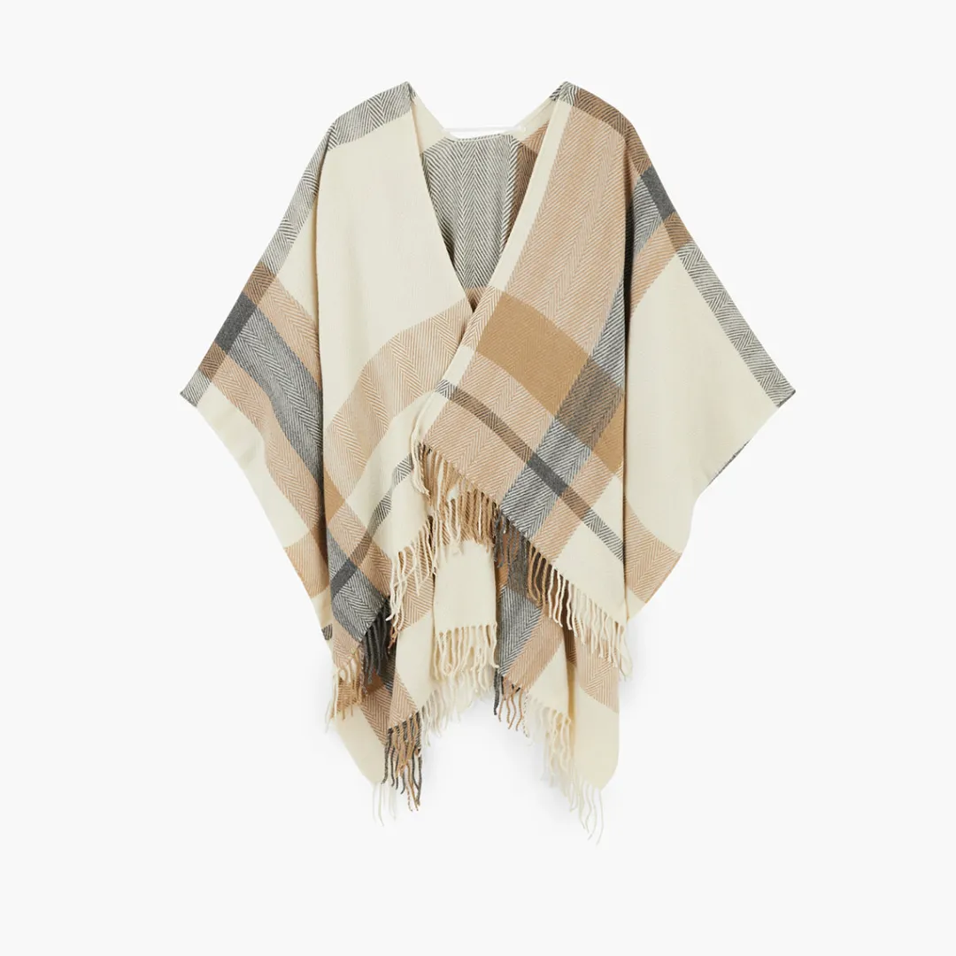 Flash Sale Poncho à carreaux beige et gris Écharpes Et Ponchos