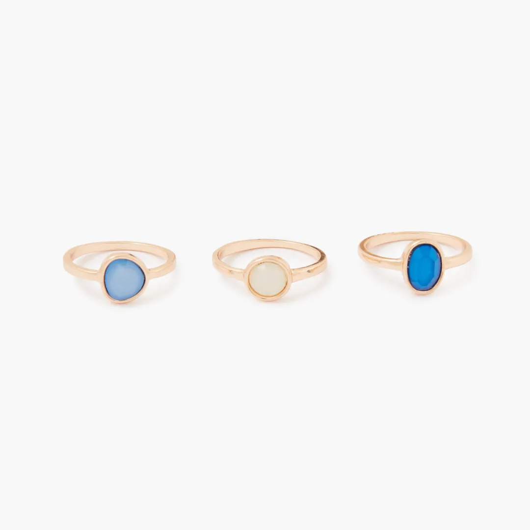 Best Set de 3 bagues à cabochons bleu Bagues