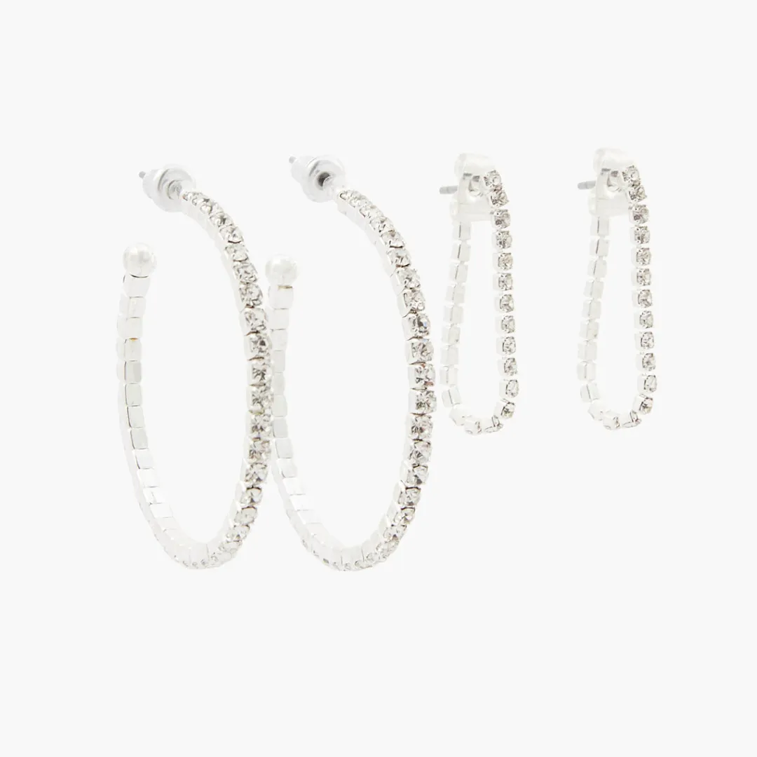 Best Set de 2 boucles d'oreilles argentées à strass Boucles D'Oreilles