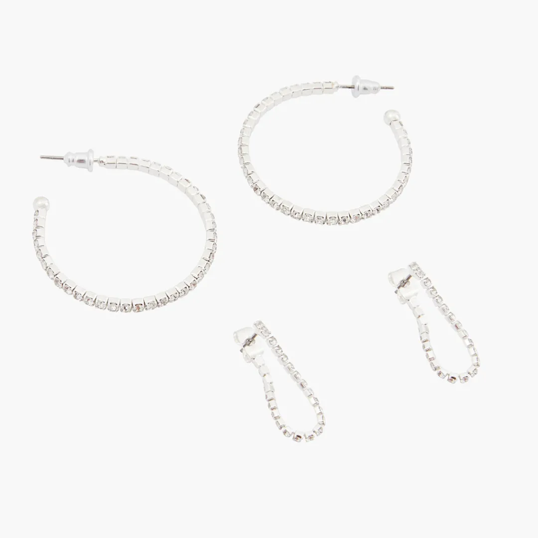 Best Set de 2 boucles d'oreilles argentées à strass Boucles D'Oreilles