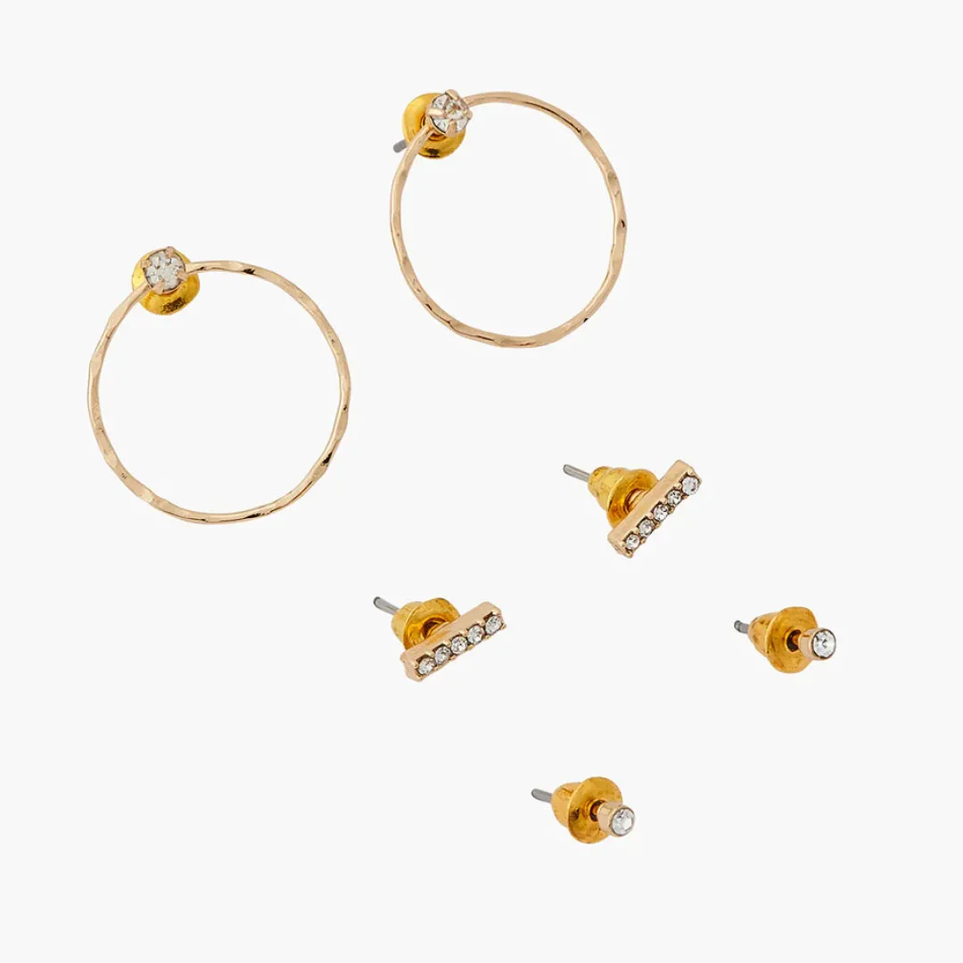 Cheap Set de 3 boucles d'oreilles assorties strass et anneaux Boucles D'Oreilles