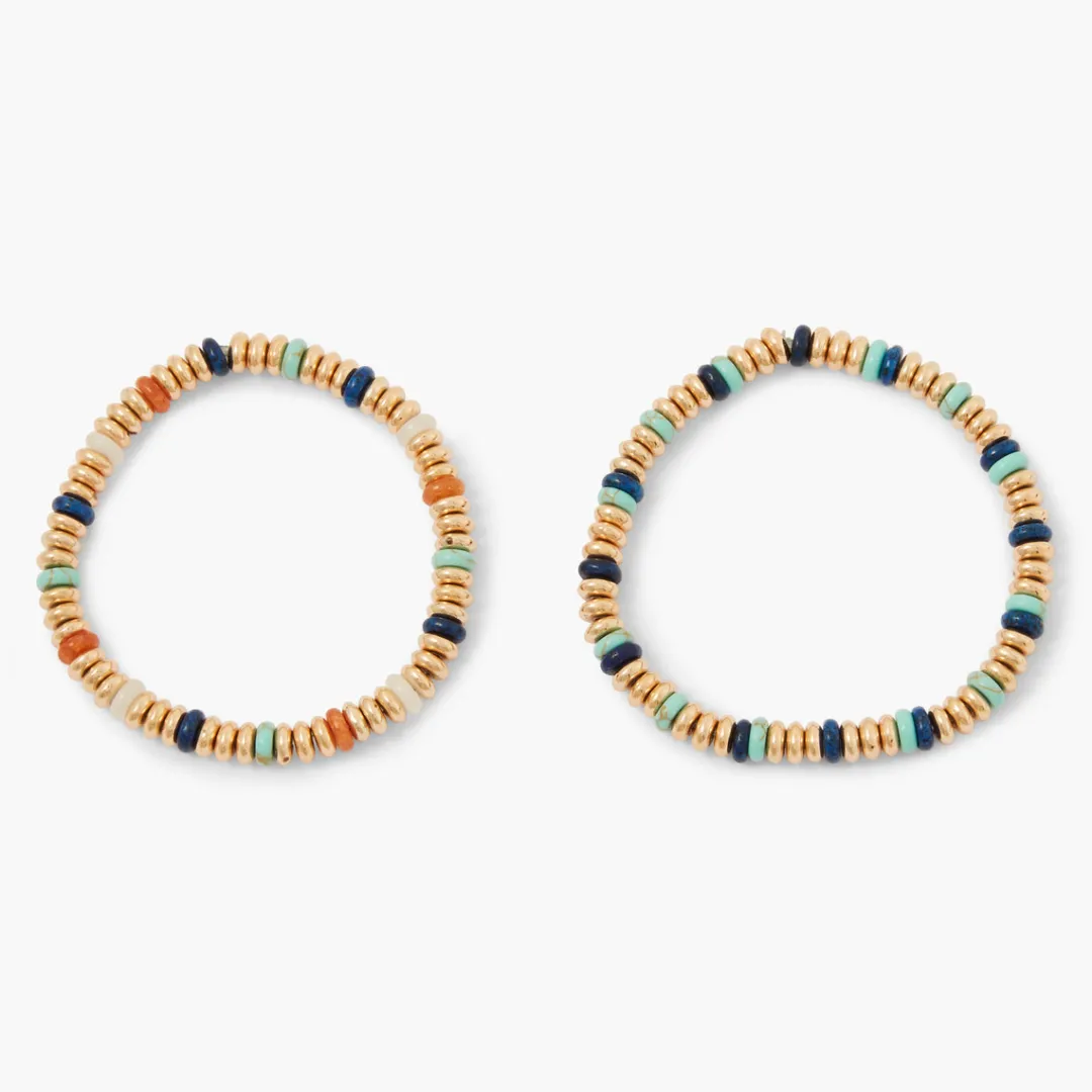 Cheap Set de 2 bracelets élastiques à perles plates Bracelets