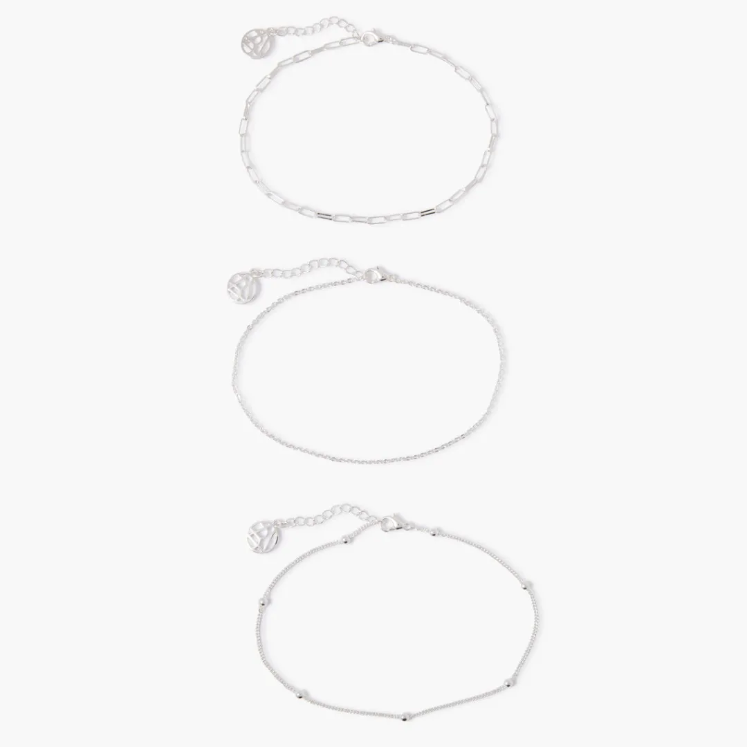 Online Set de 3 chaînes de cheville argentées Bijoux De Corps