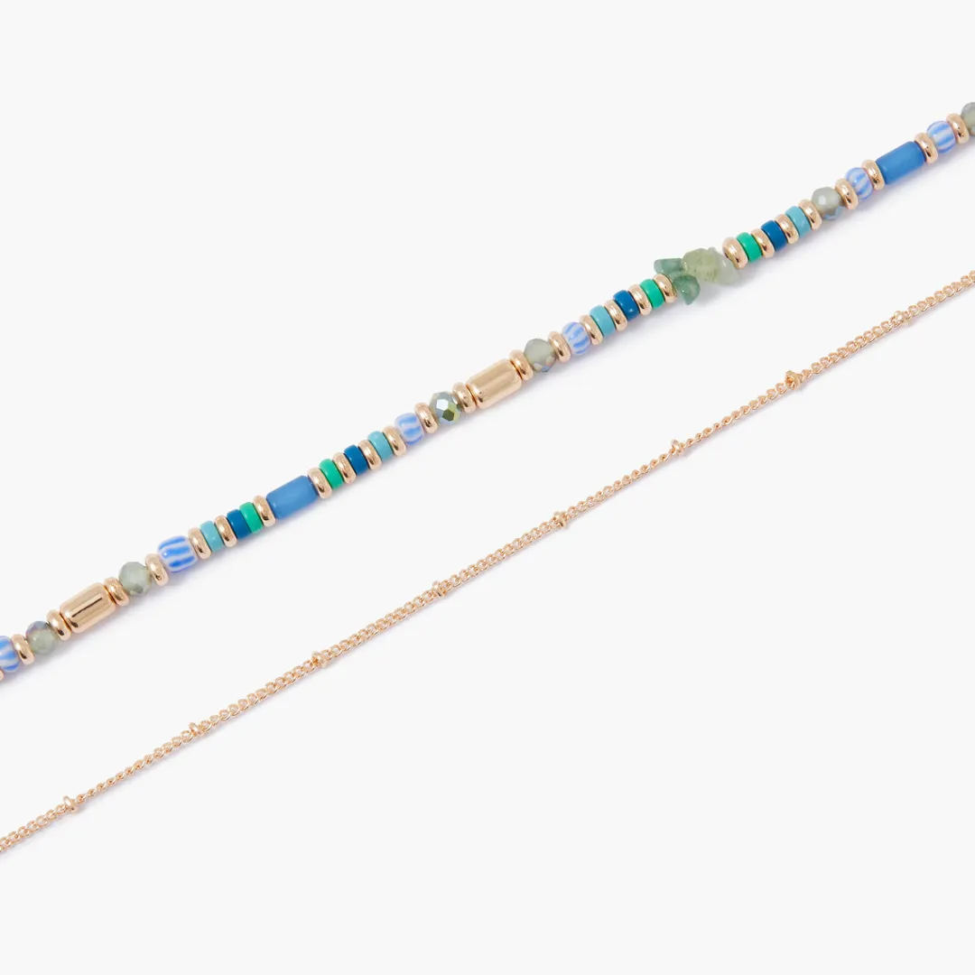 Store Set de 2 chaînes de cheville bleu, vert, doré Bijoux De Corps