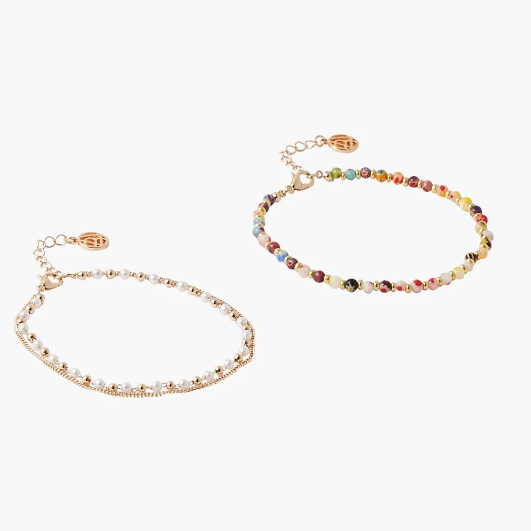 New Set de 2 chaînes de chevilles perlées multicolores Bijoux De Corps