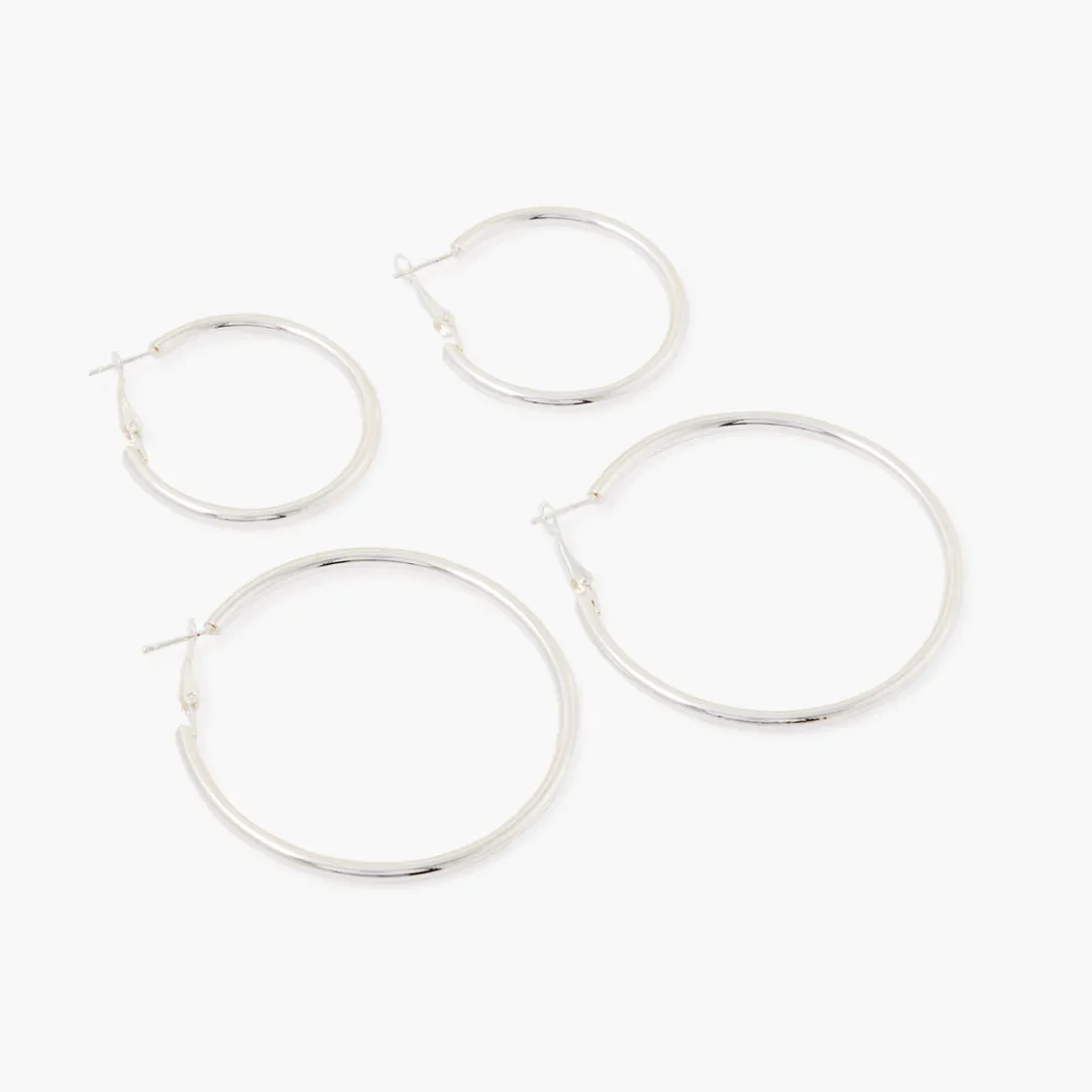 Fashion Set de 2 créoles argentées Boucles D'Oreilles