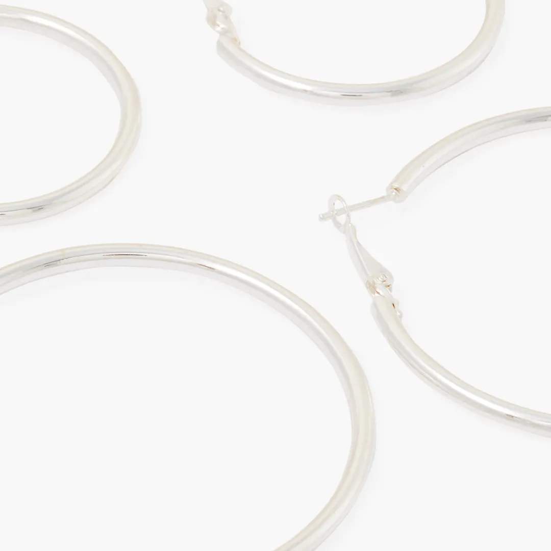 Fashion Set de 2 créoles argentées Boucles D'Oreilles