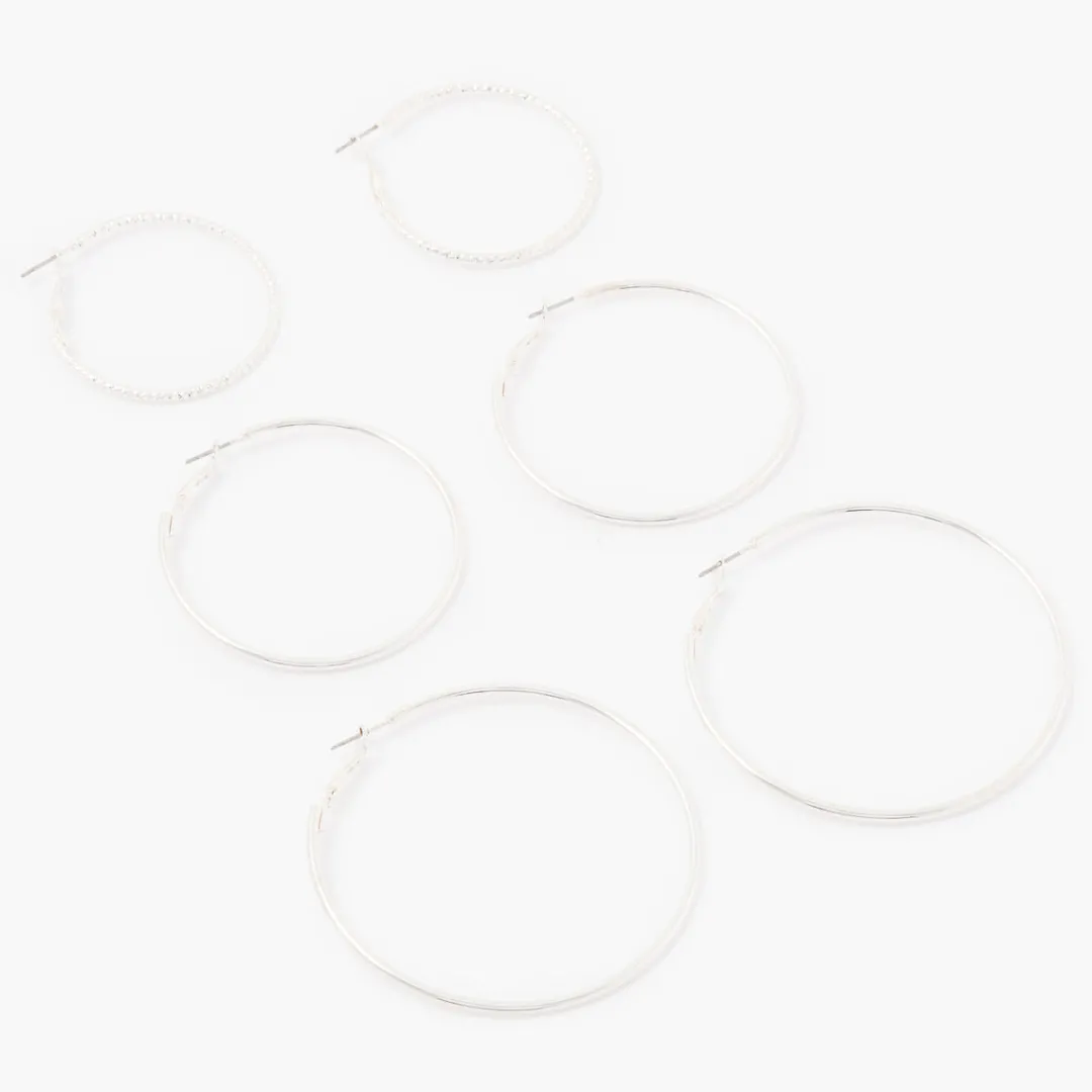 Store Set de 3 créoles fines lisses et ciselées Boucles D'Oreilles