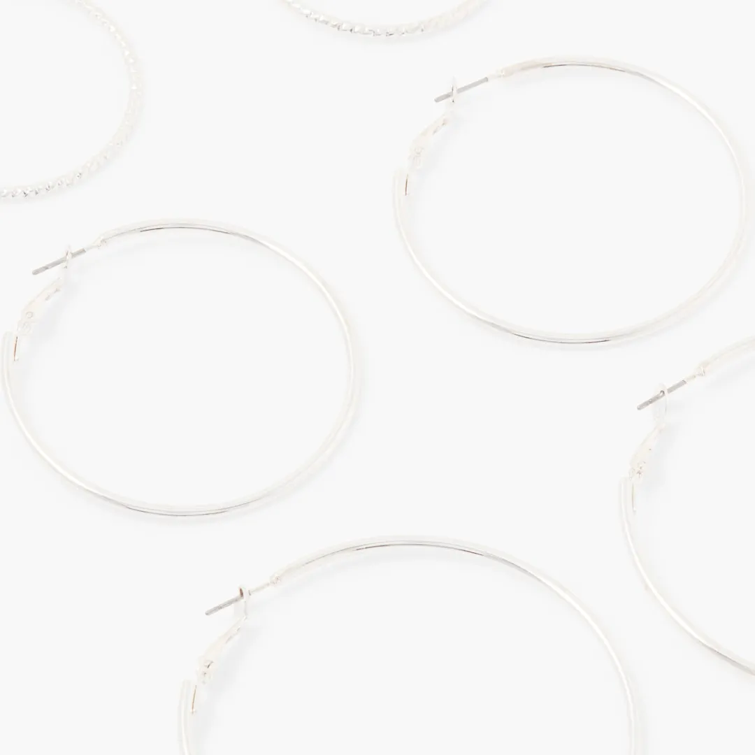Store Set de 3 créoles fines lisses et ciselées Boucles D'Oreilles