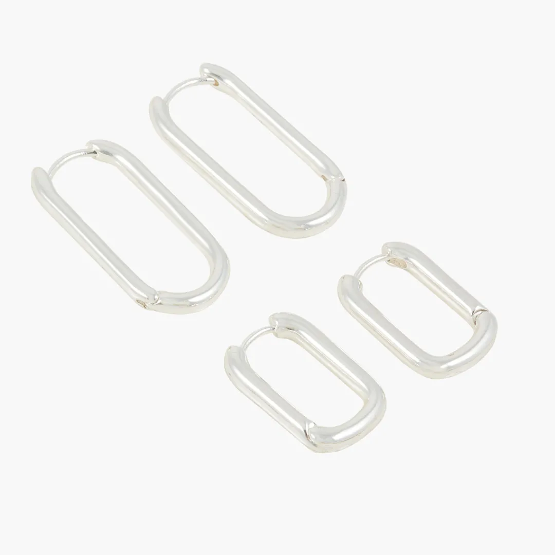 Best Sale Set de 2 créoles rectangulaires Boucles D'Oreilles