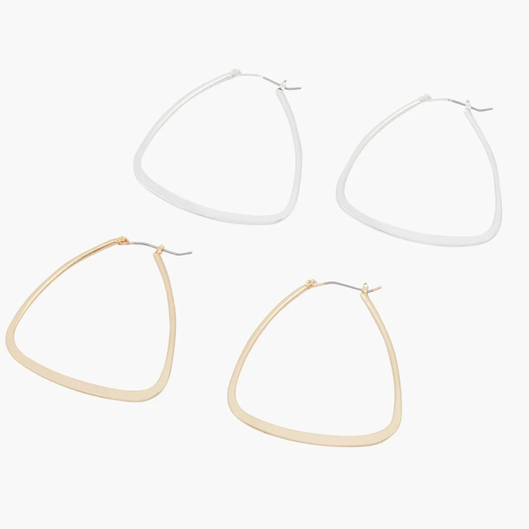Shop Set de 2 créoles triangles dorées et argentées Boucles D'Oreilles
