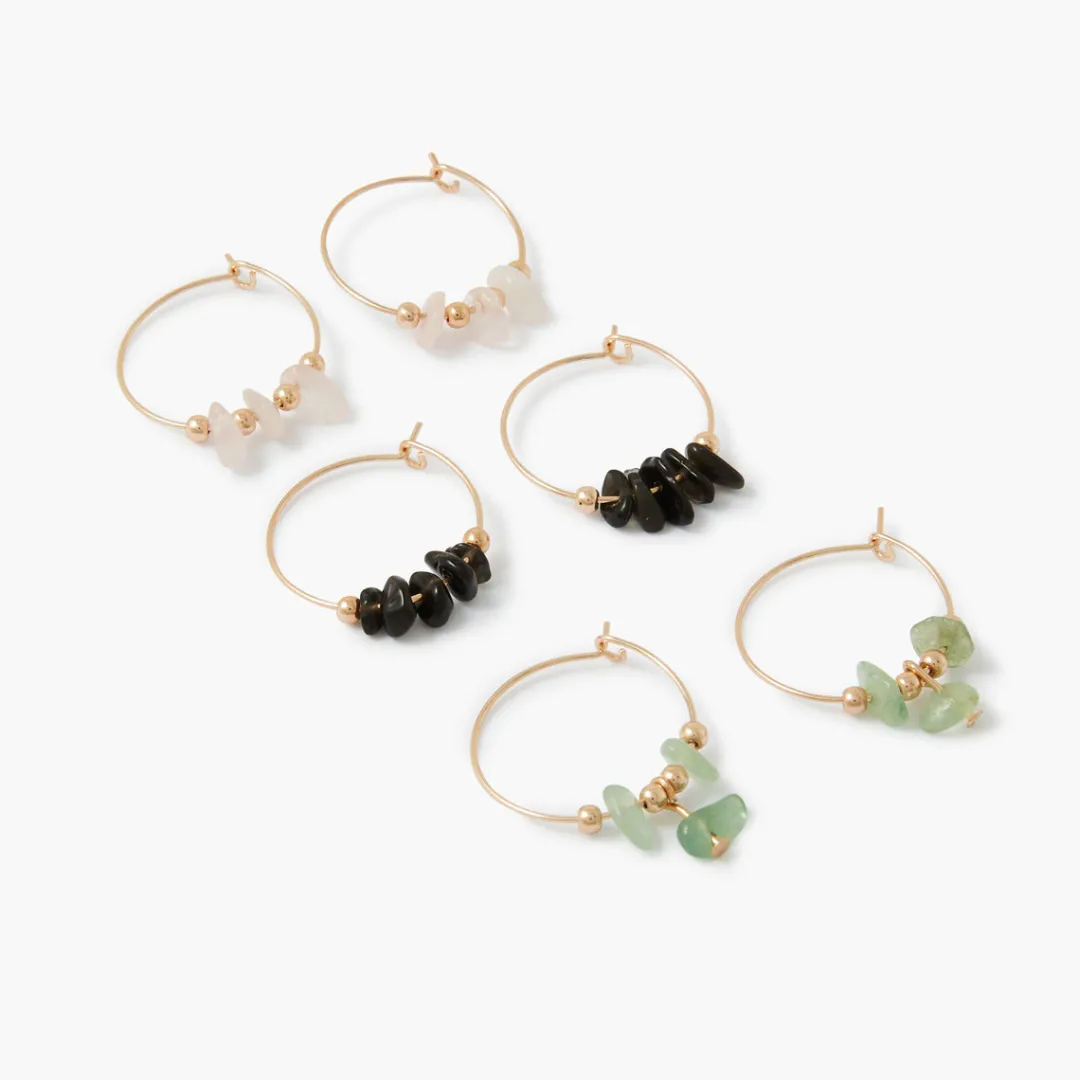 Fashion Set de 3 mini créoles avec pierres Boucles D'Oreilles