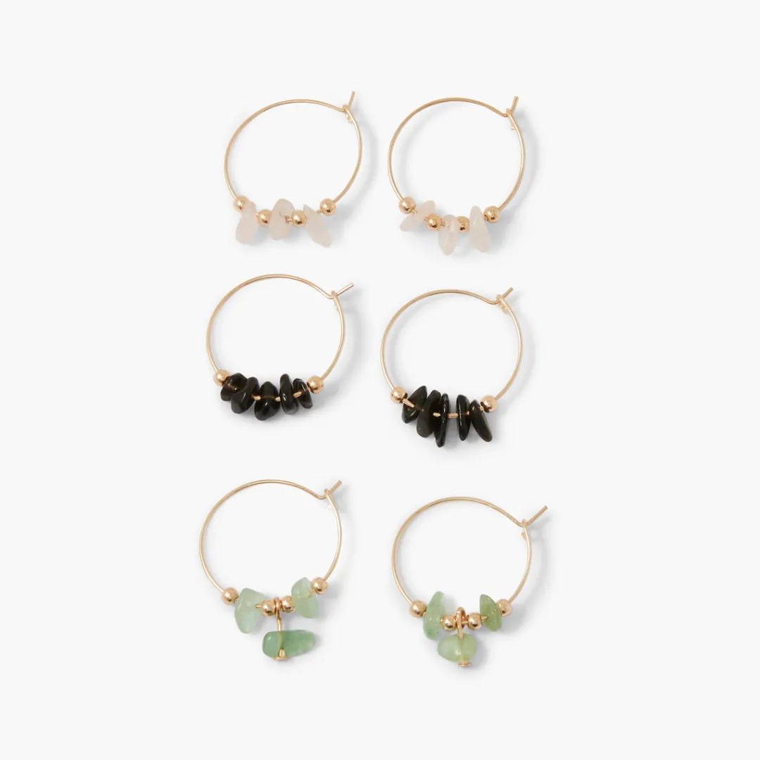 Fashion Set de 3 mini créoles avec pierres Boucles D'Oreilles