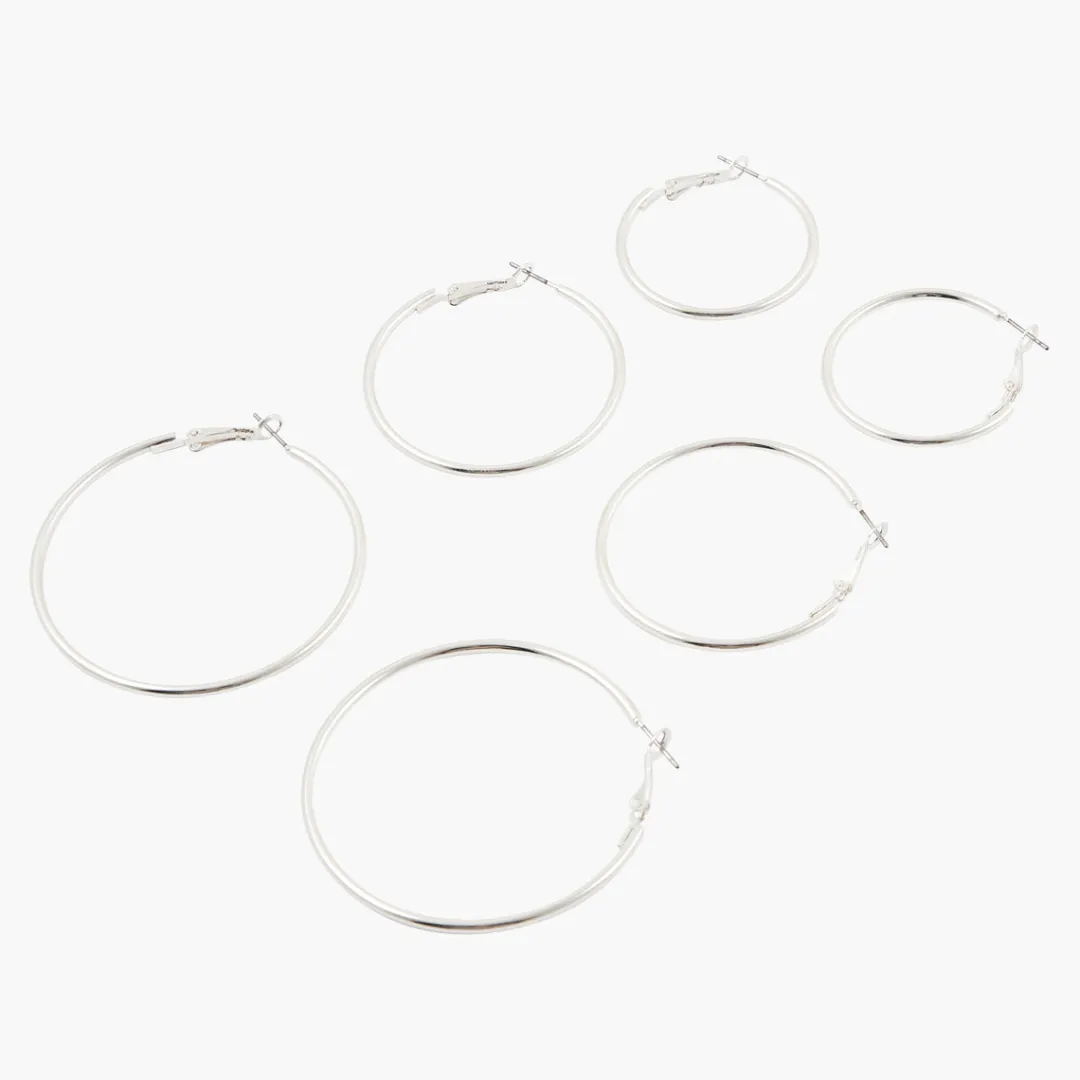 Store Set de 3 paires de créoles argentées Boucles D'Oreilles