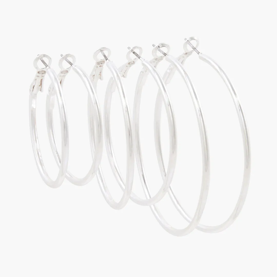 Store Set de 3 paires de créoles argentées Boucles D'Oreilles