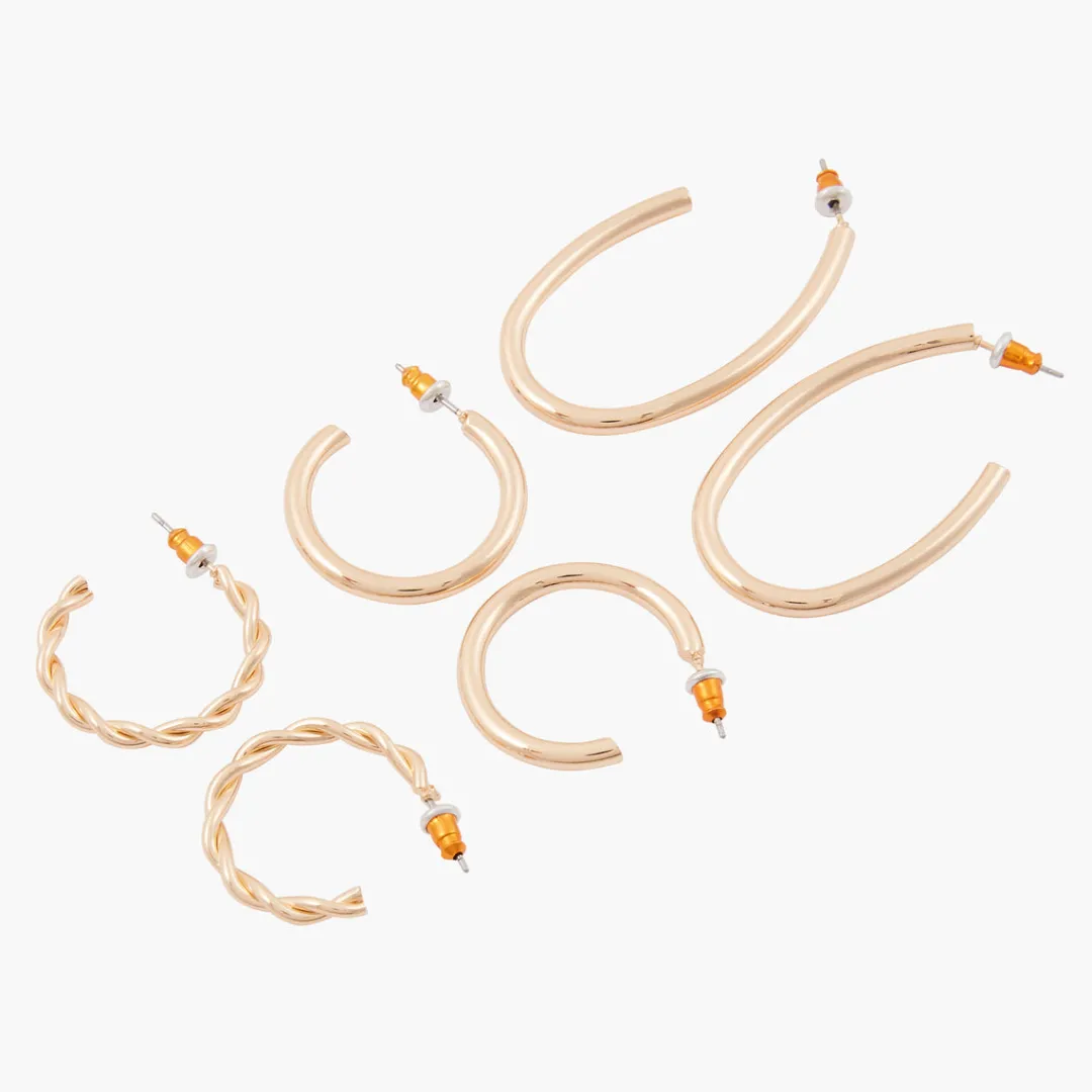 New Set de 3 paires de créoles assorties Boucles D'Oreilles