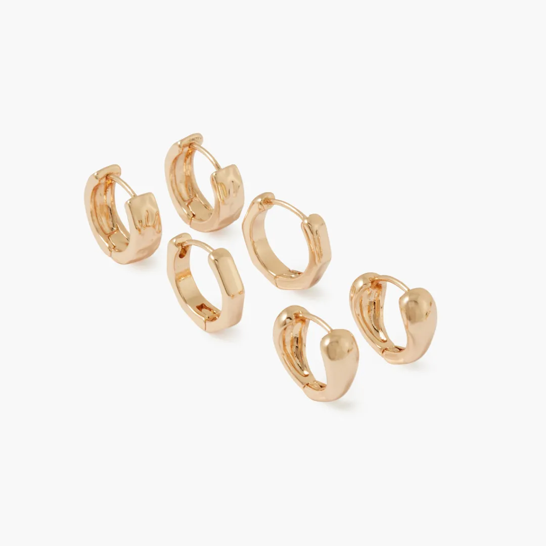 Best Sale Set de 3 paires de petites créoles dorées Boucles D'Oreilles