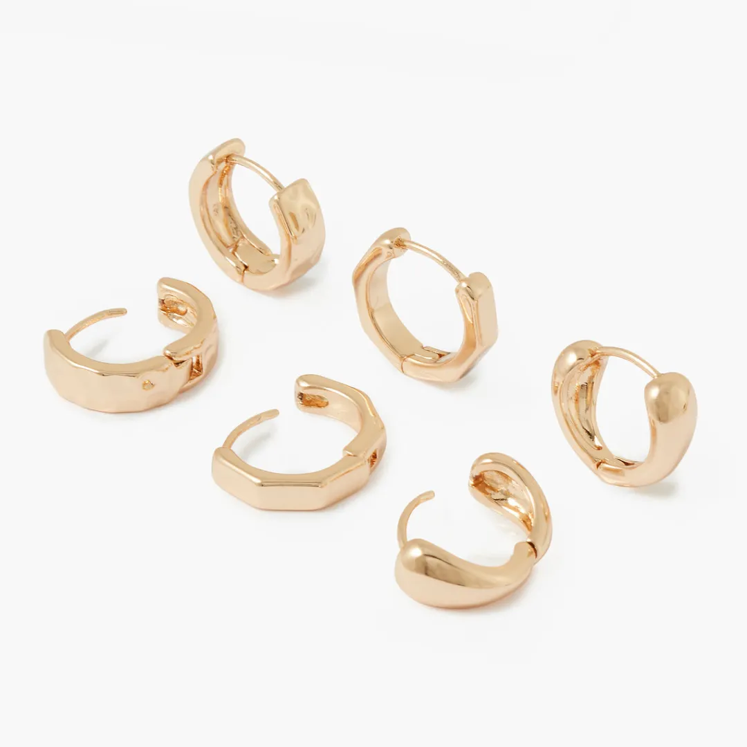 Best Sale Set de 3 paires de petites créoles dorées Boucles D'Oreilles
