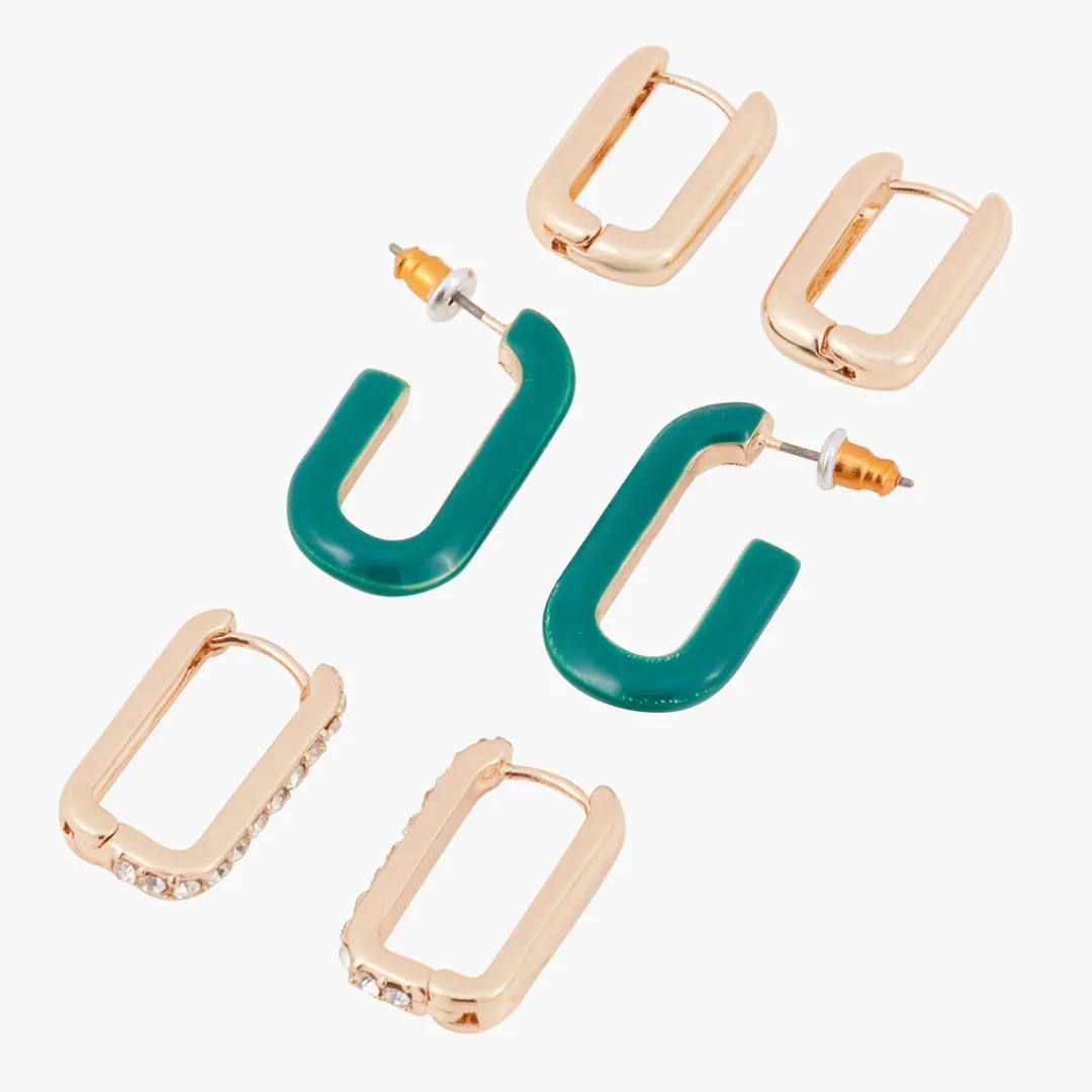 Cheap Set de 3 paires de petites créoles rectangulaires Boucles D'Oreilles