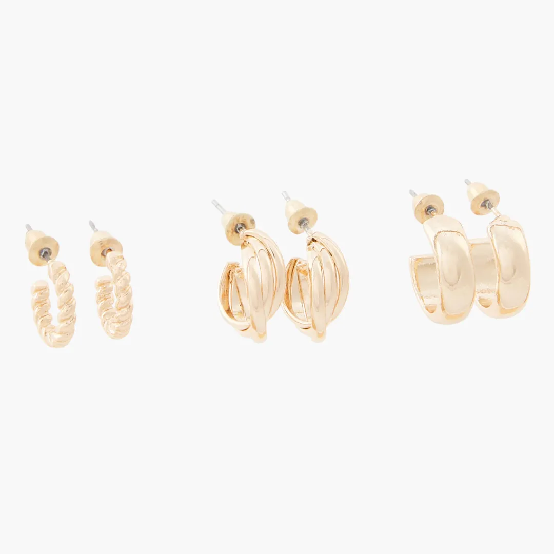 Hot Set de 3 petites créoles Boucles D'Oreilles