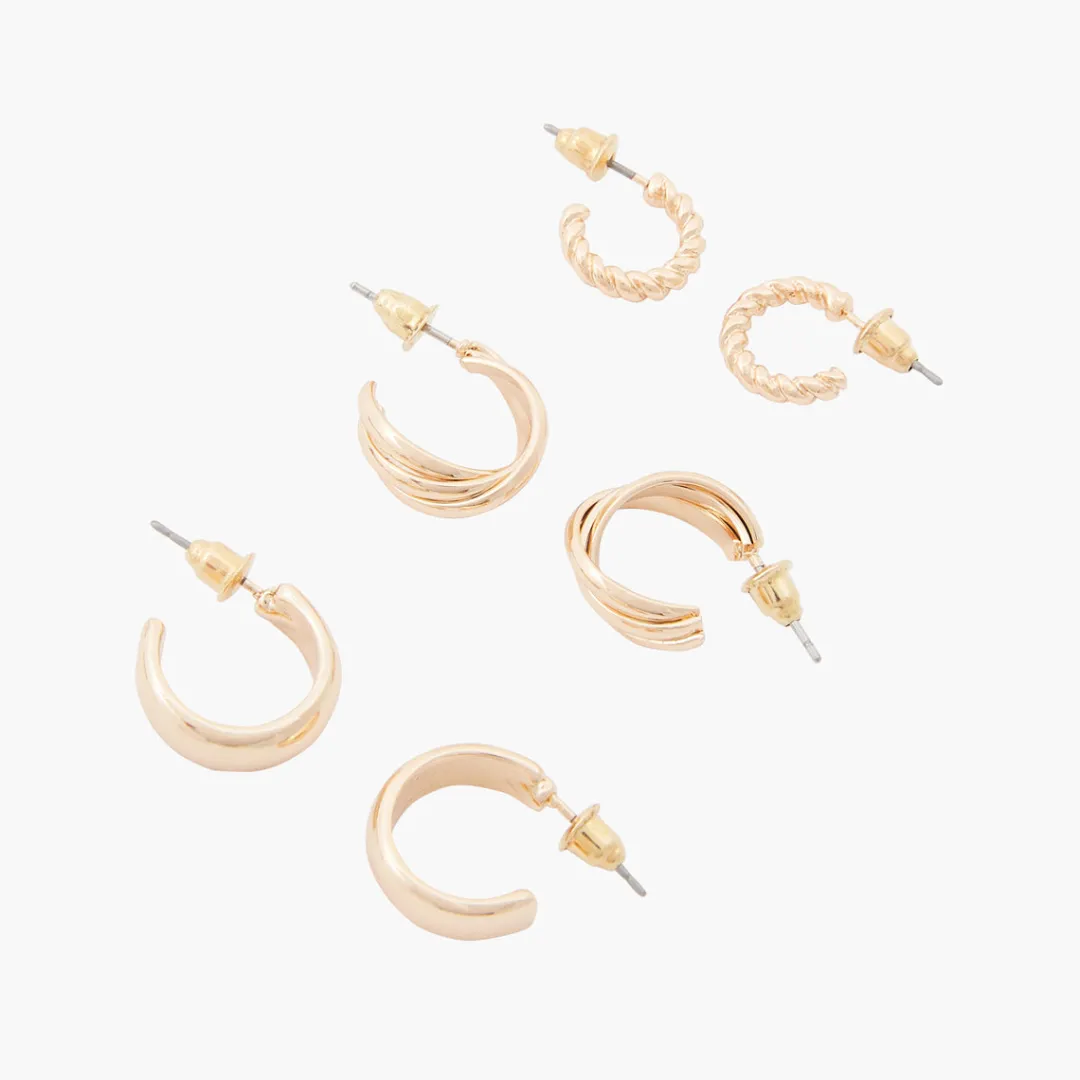 Hot Set de 3 petites créoles Boucles D'Oreilles