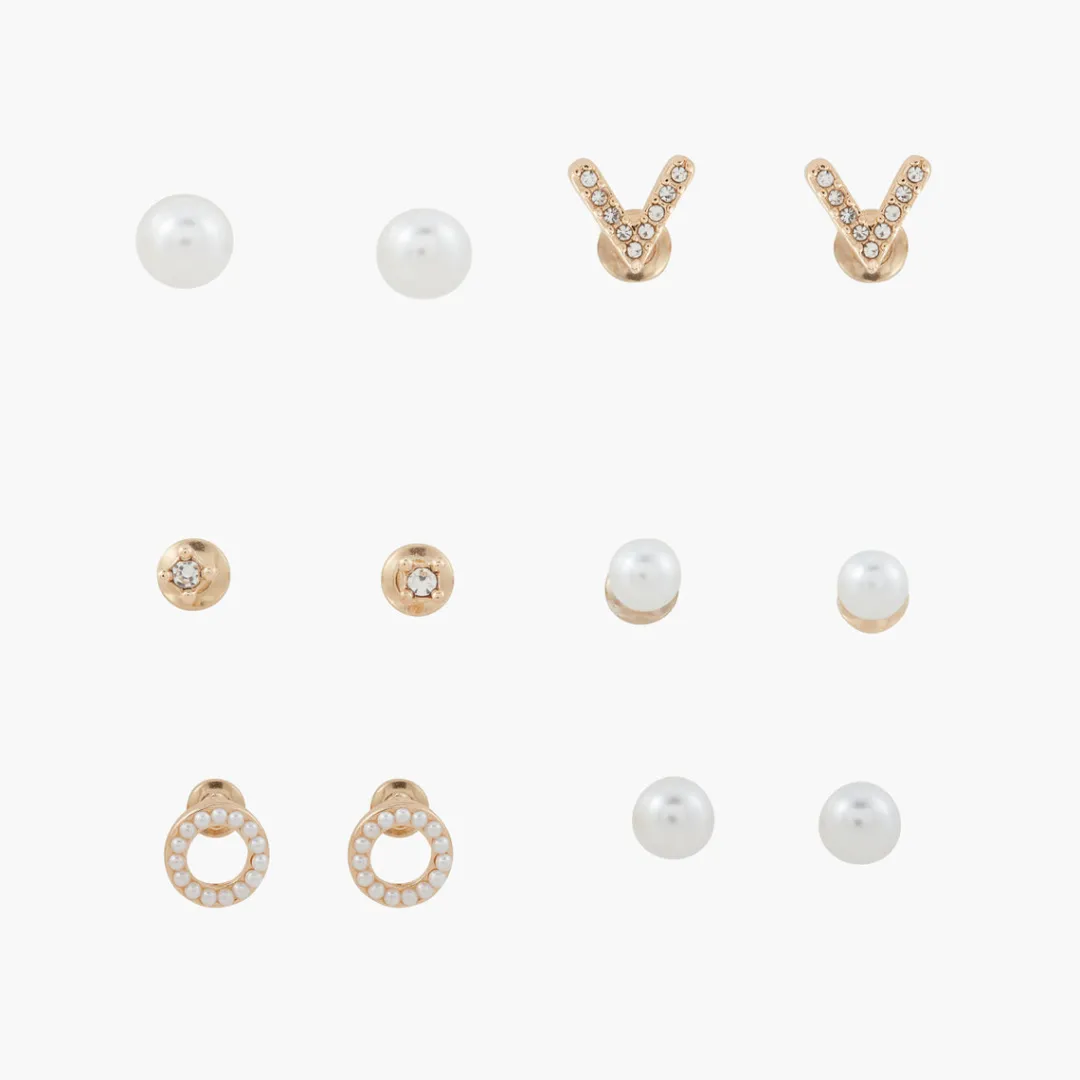 Flash Sale Set de 6 puces d'oreilles perles et strass Boucles D'Oreilles