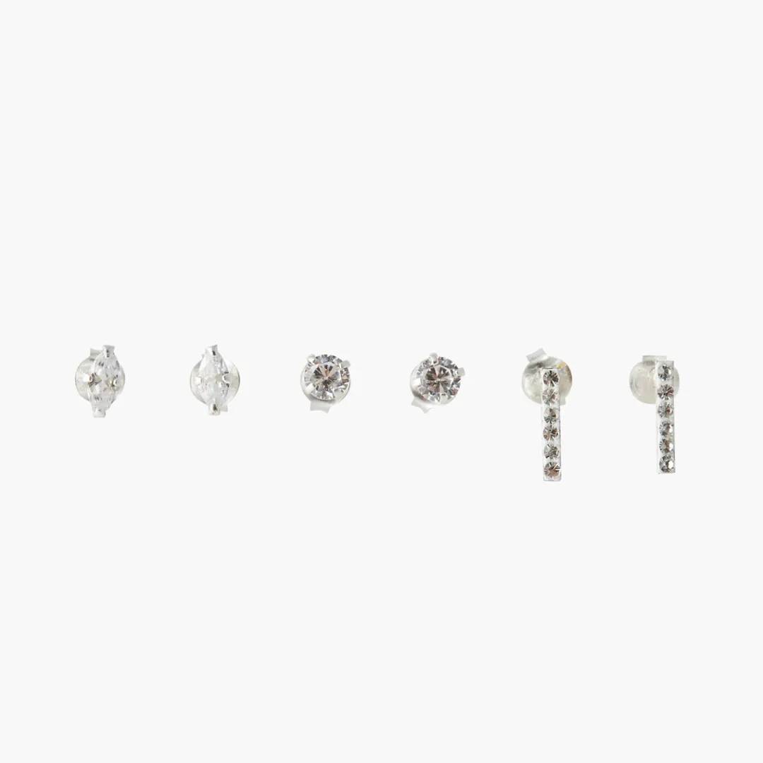 Shop Set de 3 puces d'oreilles zirconium Argent Garanti Boucles D'Oreilles | Boucles D'Oreilles