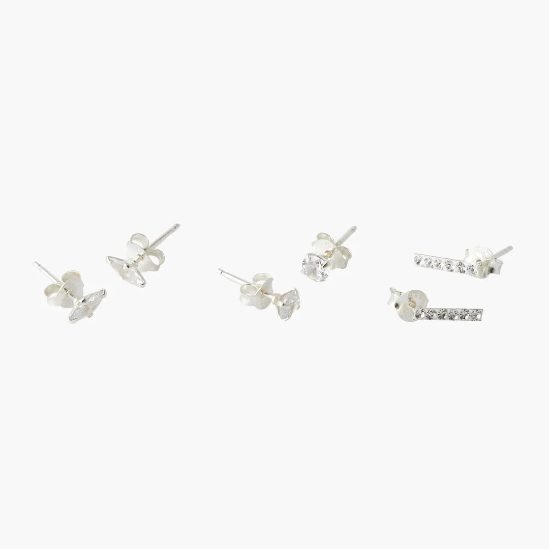 Shop Set de 3 puces d'oreilles zirconium Argent Garanti Boucles D'Oreilles | Boucles D'Oreilles